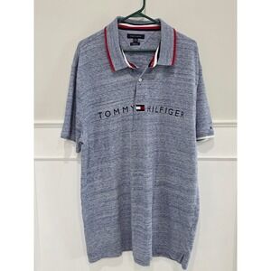 Tommy Hilfiger Mens Polo Shirt Blue Heathered Slim Fit Short Sleeve XXXL